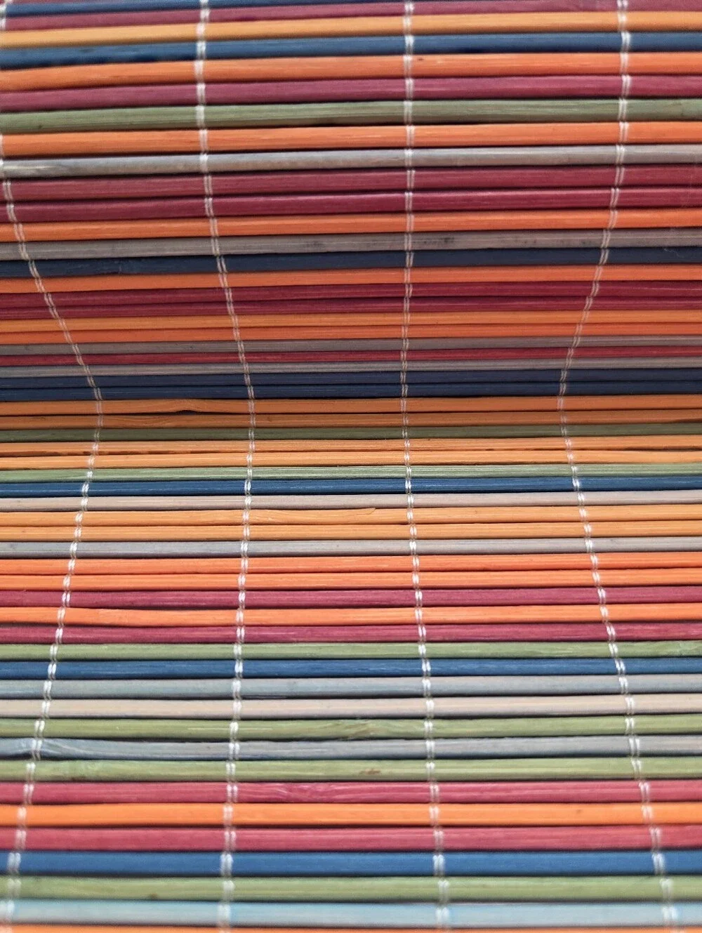 Vintage Multicolor Bamboo Reed Table Runner 13x70 Woven Roll Up Boho Tiki, EUC